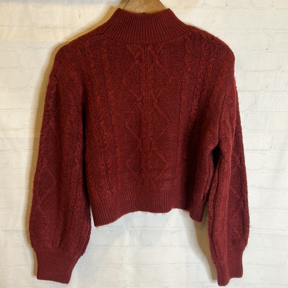 Vigoss Burgundy Mock Neck Cable Knit Cropped Sweater - Picture 4 of 9